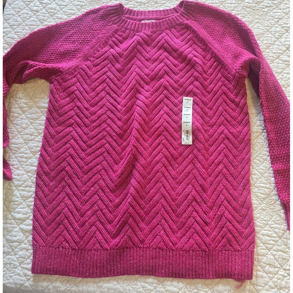 Sonoma Women’s Large Fuschia Pink Textured Knit Crewneck Sweater Long Sleeve New